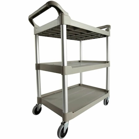 Rubbermaid Commercial Dual-Handle Utility Cart with Lipped Plastic Shelves, Plastic, 200 lb Load Capacity, 3 Shelves FG342488PLAT