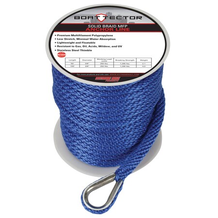 Extreme Max 3006.2060 BoatTector Solid Braid MFP Anchor Line with Thimble - 3/8" x 100', Royal Blue 3006.2060
