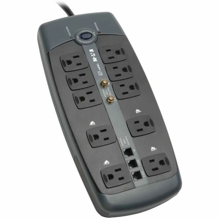 Tripp Lite Power Strip, Surge, Tel/Modem/Coaxial Protection, 10 5-15R, 5-15P, 8 ft., Black TLP1008TELTV