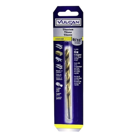 Vulcan 219701OR Jobber Drill Bit, 9/32 in Dia, 4-1/4 in OAL, 3-Flat Shank PTA250661/219701O