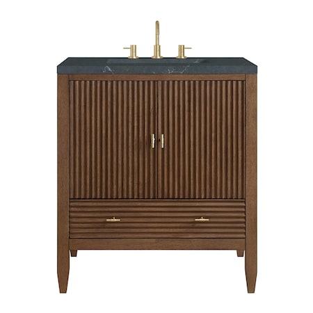 James Martin Vanities Myrrin 30" Single Vanity, Mid-Century Walnut w/ 3 CM Charcoal Soapstone Silestone Top 485-V30-WLT-3CSP