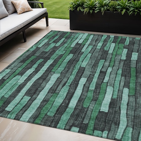 Homeroots 5' X 8' Sage Teal Blue And Emerald Striped Washable Indoor Outdoor Area Rug 608971