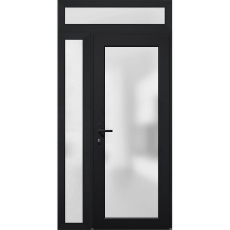 Vdomdoors Front Exterior Prehung FiberGlass Door Frosted Glass / Manux 8102 Matte Black / Sidelight and Trans MANUX8102EXD-BLK-W36+12 x H80+14-RH