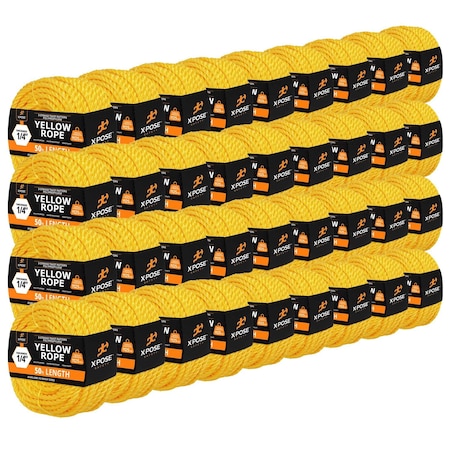 Xpose Safety 1/4in x 50 ft Twisted Polypropylene Rope, Yellow, 36PK YPR14-50-36-X