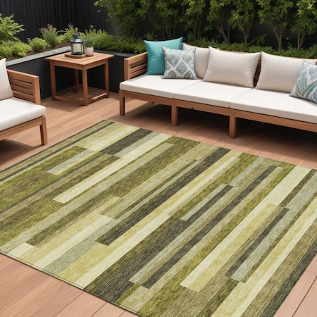 Homeroots 10' X 14' Olive Green Ivory And Beige Striped Washable Indoor Outdoor Area Rug 613307