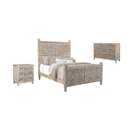 Homeroots Three Piece Gray Solid Wood Bedroom Set 636274
