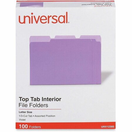 Universal Universal Recycled Interior File Folders, 1/3 Cut Top Tab, Letter, Violet, 100/Box UNV12305***