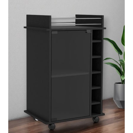 Homeroots Black Rolling Bar Cart With Wine Storage 535099