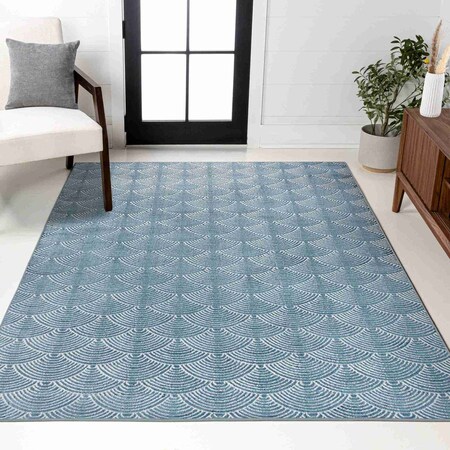 Jonathan Y Porter Geometric Art Deco Fan Pattern High-Low Navy/Cream 8 ft. x 10 ft. Area Rug CAR100A-8