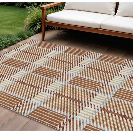 Homeroots 8' X 10' Copper Gold And Gray Plaid Washable Indoor Outdoor Area Rug 597586