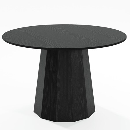 Homeroots 46" Black Solid Wood Pedestal Base Round Top Dining Table 721058