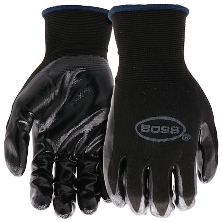 Boss Grip Series Coated Gloves, L, Knit Wrist Cuff, Nitrile Coating, Nylon, Black B31191-L
