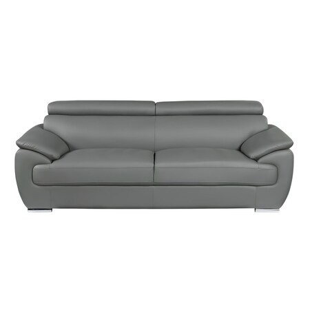 Homeroots 86" Gray Leather Sofa With Silver Legs 329527