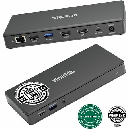Plugable USB-C Dual HDMI Docking Station with 65W Power Delivery UD-MSTH2