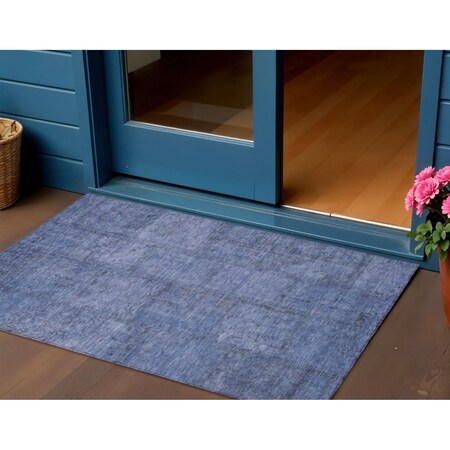 Homeroots 3' X 5' Denim Blue And Sky Blue Patchwork Washable Indoor Outdoor Area Rug 581581