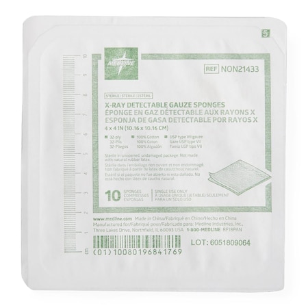 Medline Sterile X-ray Compatible Gauze Sponges, 32-Ply, 4in x 4in, 48PK NON21433