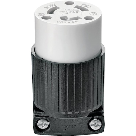 Eaton Wiring Devices Locking Connector, L6-20R, 20 A, 250V AC, 2 Pole, Black, White L620C
