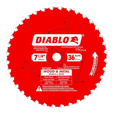 Diablo CircularSawBlade, Carbide, Dia:7.25" D0736GPA