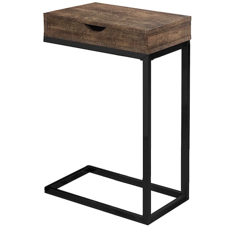 Homeroots 10.25" X 15.75" X 24.5" Brown Finish Drawer And Black Metal Accent Table 333187