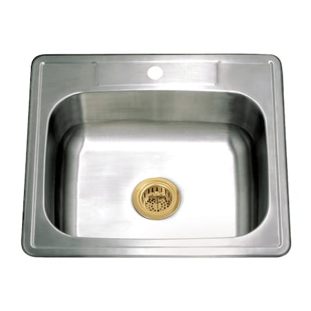Kingston Brass 25-Inch Stainless Steel Self-Rimming Single Bowl Drop-In Kitchen Sink, 1-Hole with Strainer KGKTS2522917