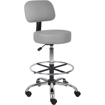 Boss Office Products Boss Caressoft Medical-Drafting Stool with Backrest - Vinyl - Gray B16245-GY