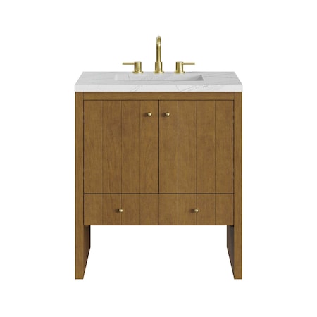 James Martin Vanities Hudson 30" Single Vanity, Honey Oak w/ 3 CM Ethereal Noctis Silestone Top 435-V30-HNO-3ENC