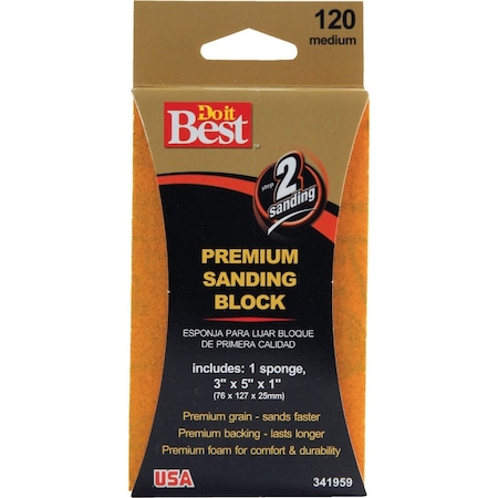 Do It Best Premium 3'' x 5'' x 1'' 120 Grit Medium Sanding Sponge 7342004
