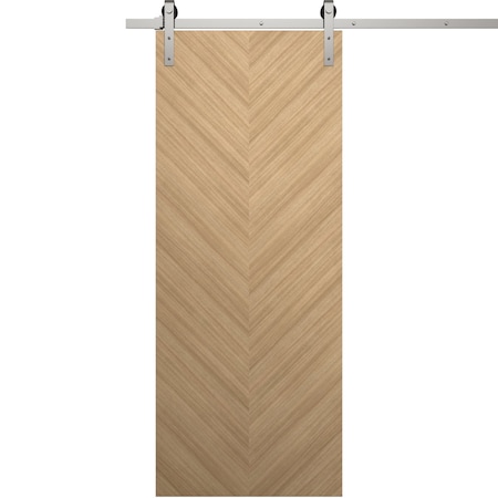 Sartodoors Modern Barn Door 18 x 80 inches, Ego 5005 Natural Oak, 6.6FT Silver Rail Track Heavy Hardware Set EGO5005BD-S-SNA-18