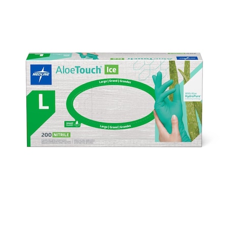 Medline AloeTouch Ice Powder-Free Thin Nitrile Exam Gloves, Size L, 200PK MDS195286H