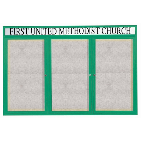 Aarco Illuminated Outdoor Enclosed Bulletin Board w/ Al Frame Header, Powder Coated Green, 48''Hx72''W ODCC4872-3RHIG