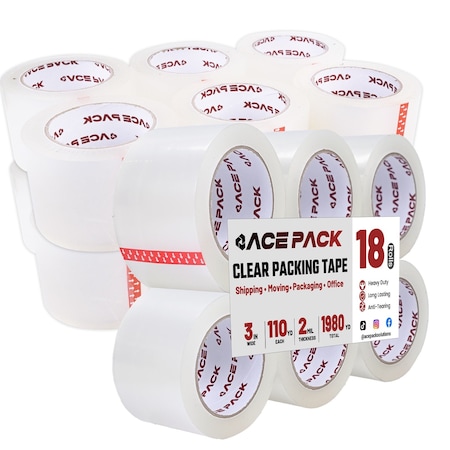 Wrightmaster 3 in. x 110 yds. Thick Clear Heavy Duty Packaging Tape for Moving Shipping, 18PK ZR-320-110C-18
