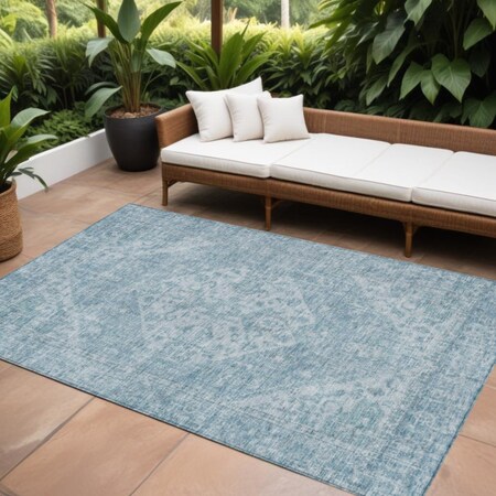 Homeroots 8' X 10' Sky Blue And Ivory Oriental Washable Indoor Outdoor Area Rug 603824