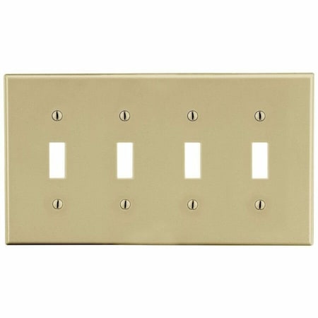 Hubbell Wiring Device-Kellems Toggle Switch Wall Plate, Number of Gangs: 4 Plastic, Satin Finish, Ivory P4I