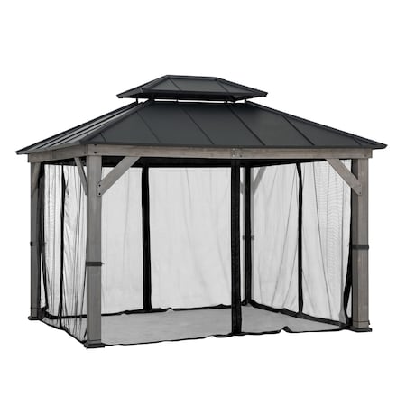 Sunjoy Gazebo Mosquito Netting Replacement for 10 ft. x 12 ft. Wood Frame Gazebo - Grey/black A111515202