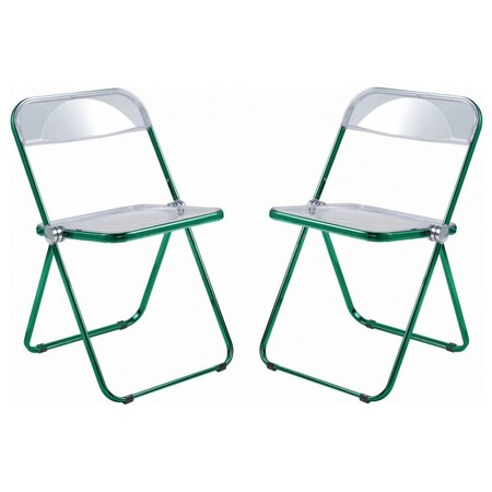 Leisuremod Lawrence Acrylic Folding Chair with Green Metal Frame, Green, 2PK LFCL19G2