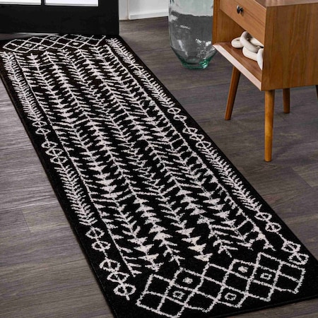 Jonathan Y Ziri Moroccan Geometric Black/Cream 2 ft. x 8 ft. Runner Rug MOH210C-28