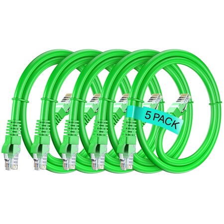 Maximm 0.6ft Cat6 Round LAN Patch Cable, 5PK, Green, 5PK CAT6.6FT5PKGreen