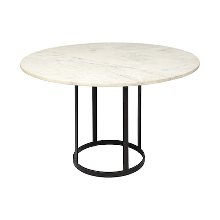 Homeroots 48" White And Black Rounded Marble And Metal Pedestal Base Dining Table 380478