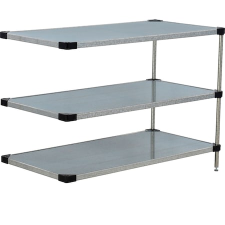 Global Industrial Nexel 3 Shelf, Galvanized Steel Solid Shelving Unit, Add On, 60"W x 24"D x 34"H B3152375