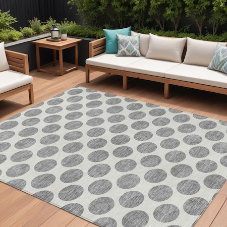 Homeroots 8' X 10' Gray And Ivory Polka Dot Washable Indoor Outdoor Area Rug 614902