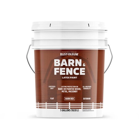 Rust-Oleum Barn & Fence Latex Paint, Barn Red, Flat, 5 Gallon 400047