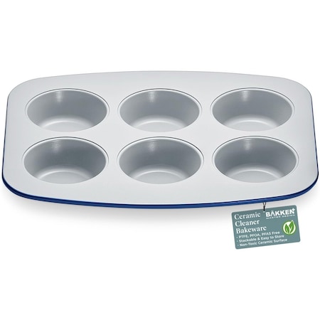 Bakken-Swiss 6-Cup Cake/Muffin Pan Set, Blue, Teal, Marble, Golden, Cream, Aluminized Steel, Non-Toxic SBKCRSTBKBULMUF