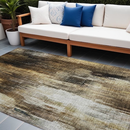 Homeroots 9' X 12' Chocolate Abstract Washable Non Skid Indoor Outdoor Area Rug 563599