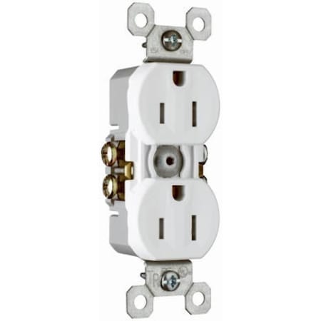 Legrand Straight Blade Receptacle, 5-15R, 15 A, 125V AC, 2 Pole, 3 Wire, Self-Grounded 3232TRWCP8
