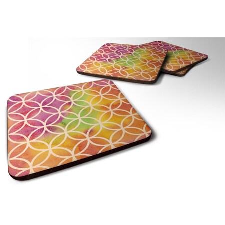 Carolines Treasures Watercolor Rainbow Geometric Circles Foam Coaster, Set of 4 BB7515FC
