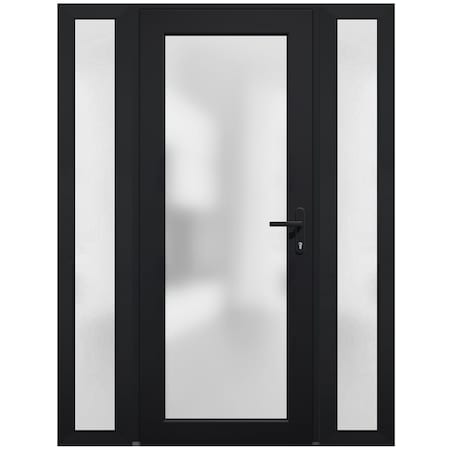 Vdomdoors Front Exterior Prehung FiberGlass Door Frosted Glass / Manux 8102 Matte Black / 2 Sidelight Exterio MANUX8102EXD-BLK-W14+30+14 x H80-LH