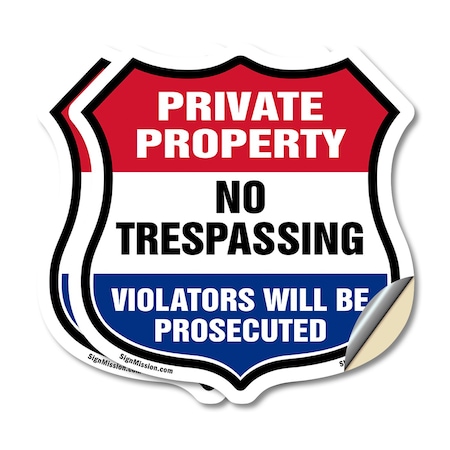 Signmission Private Property Shield Sign No Trespass, 4 inch X 4 inch, Vinyl Decal, 2PK SHI-D-2PACK-4-453