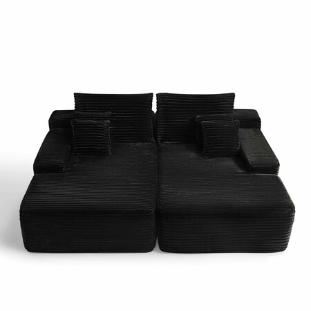 Homeroots 82" Black Corduroy Modular Sofa Chaise And Toss Pillows 634781