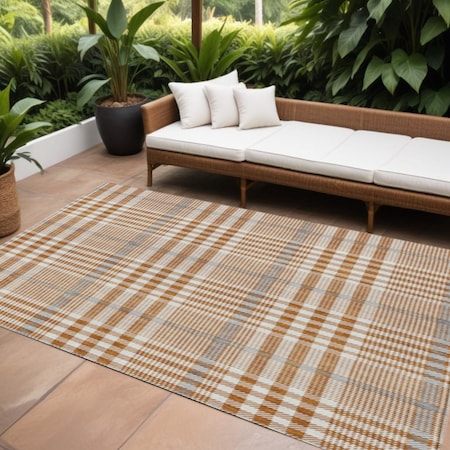 Homeroots 10' X 14' Brown Beige And Beige Plaid Washable Indoor Outdoor Area Rug 601505