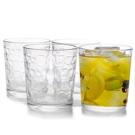 Gibson Home Great Foundations 4-Piece 13 oz. Double Old Fashion Glass Set, Square Pattern 92079.04